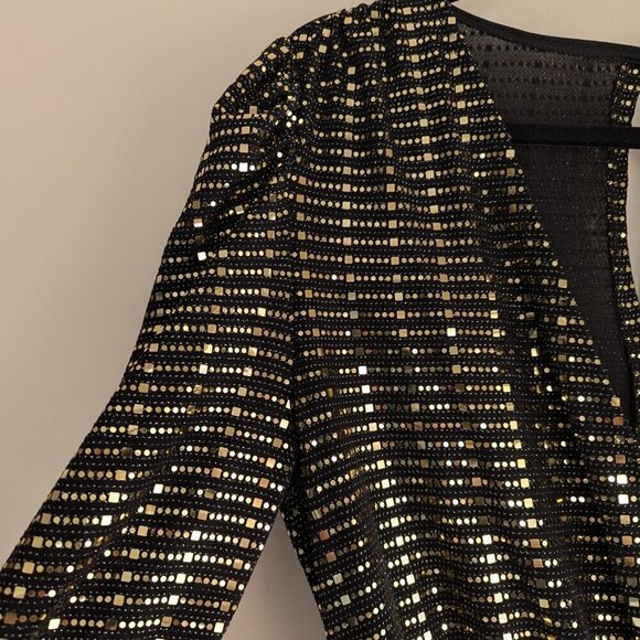 Lulu's Bettie Gold Metallic Long Sleeve Romper - Picture 11 of 12